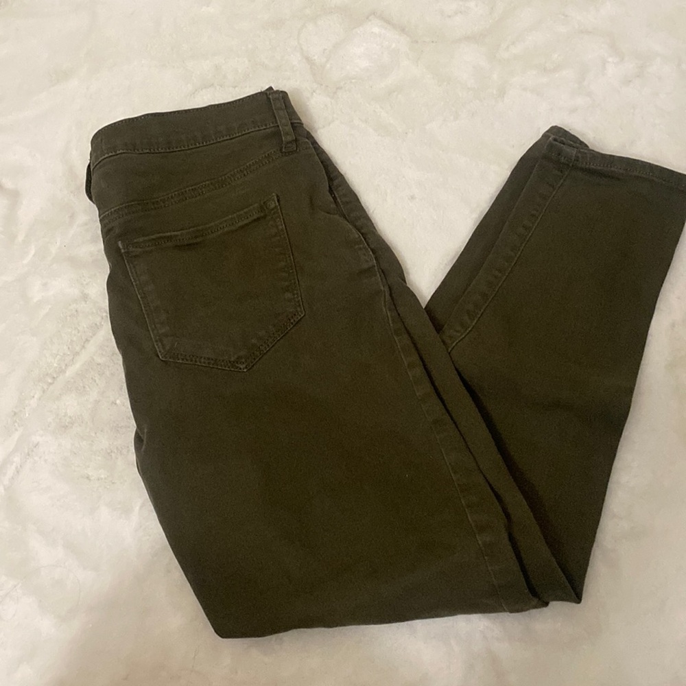 Army green split knee jeans